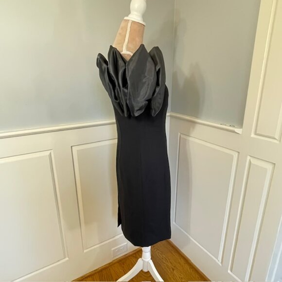 Vintage 80's AJ Bari Puff Shoulder LBD Cocktail Crepe Black Dress XS - Picture 3 of 8